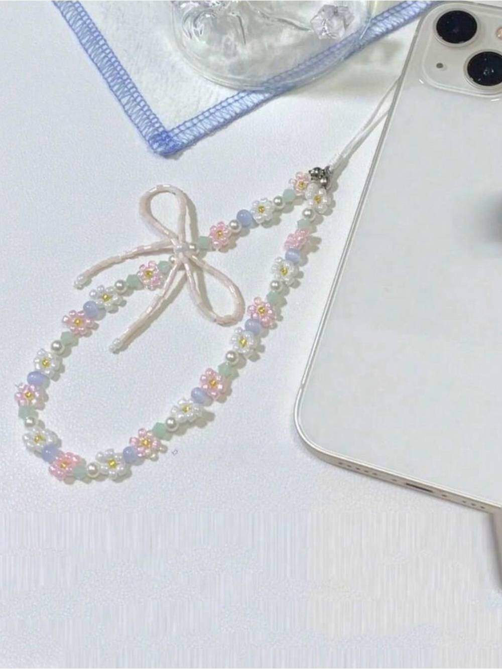Pearl & Pastel Flower Beaded Phone Strap - Women Jewelry
